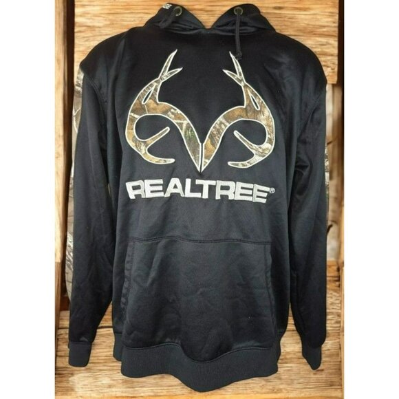 Realtree Mens Black with Camo Logo Hoodie Medium - Picture 7 of 7